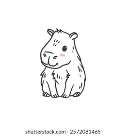 cute cartoon capybara isolated on white background. Animal in doodle style. Vector