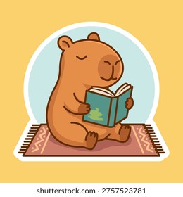 Cute Cartoon Capybara Reading a Book