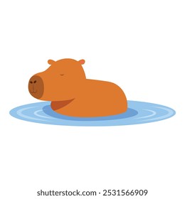 Capibara lindo de la historieta que relaja en agua, una ilustración alegre y simple de un animal que disfruta de su tiempo