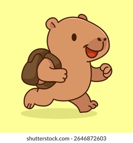 Cute Cartoon Capybara Running with a Backpack