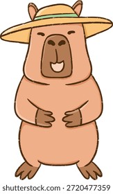 Lindo capibara de dibujos animados con sombrero de paja