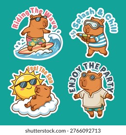 Cute Cartoon Capybara Surfing on a Wave