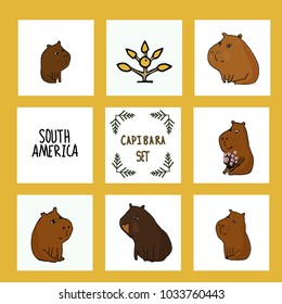 Cute cartoon capybara vector illustration. South America fauna. For children. Notebooks, cards, labels, diaries, accessories-school, stickers, t-shirts, banners, tags 