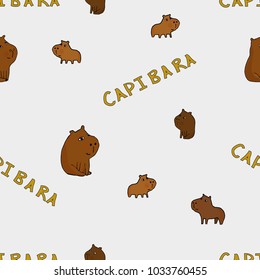 Cute cartoon capybara vector illustration. Seamless pattern. South America fauna. For children. Notebooks, cards, labels, diaries, accessories-school, stickers, t-shirts, banners, tags 