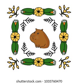 Cute cartoon capybara vector illustration. South America fauna. For children. Notebooks, cards, labels, diaries, accessories-school, stickers, t-shirts, banners, tags 