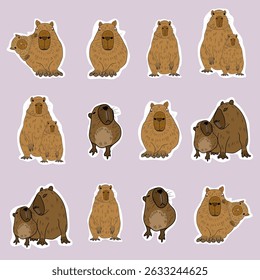 Bonito capivaras de desenhos animados, brincalhão e fofinho