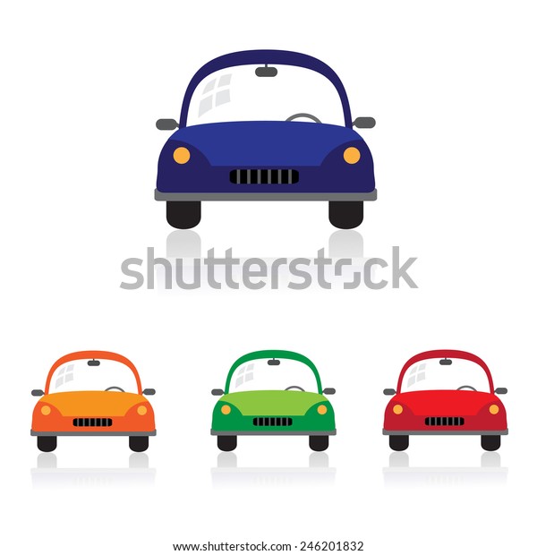 Cute cartoon car\
in color green, blue and\
red