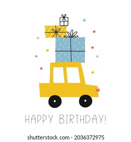 Cute Cartoon Car Happy Birthday Vector Stock Vector (Royalty Free ...