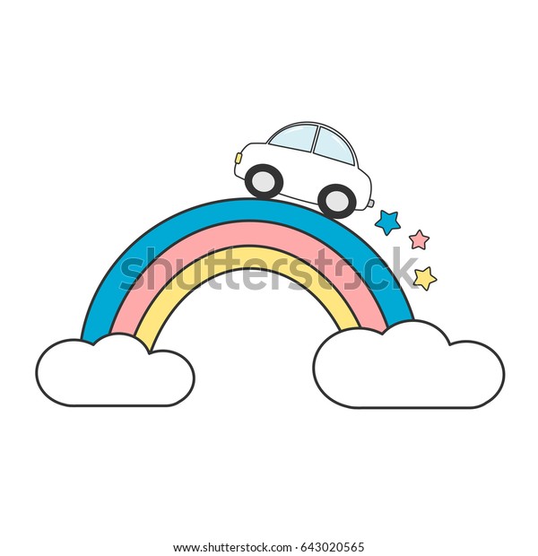 cute\
cartoon car on colorful rainbow vector\
illustration