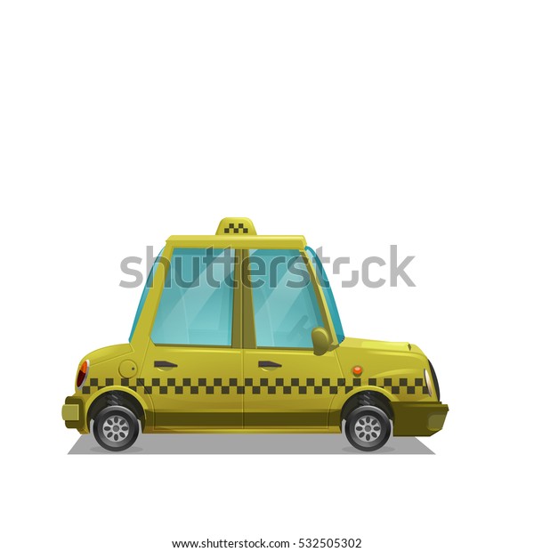 Cute cartoon car taxi isolated on white\
background. Vector\
illustration.