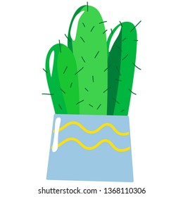 Cute cartoon card with home plants, cactuses in pots, home garden or greenhouse, isolated element on white background. Flat style, Scandinavian. Vector illustration for cadrs, posters and textile.