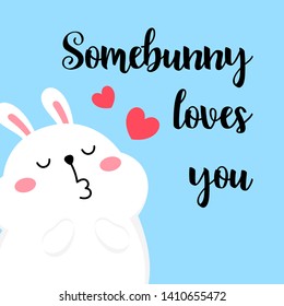 Cute cartoon card with rabbit. Vector illustration. Valentine's day concept. Bunny funny print