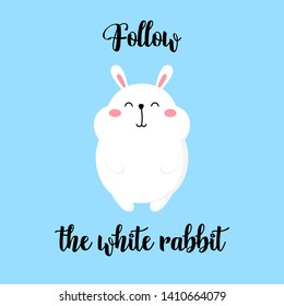 Cute cartoon card with rabbit. Vector illustration. Bunny funny print