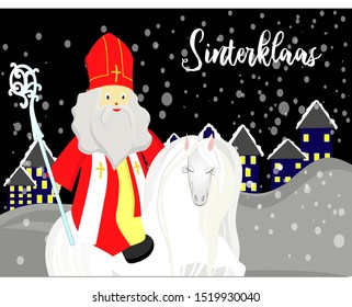 Cute cartoon card with St. Nicholas. Translation from Danish: St. Nicholas