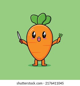 Cute cartoon carrot character holding knife and carrot in modern style design