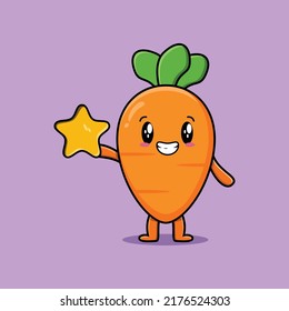 Cute cartoon carrot character holding big golden star in cute modern style design