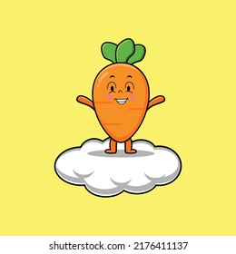 Cute cartoon carrot character standing in cloud vector illustration in concept flat cartoon style
