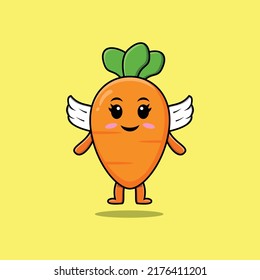 Cute cartoon carrot character wearing wings in modern style design