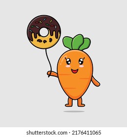 Cute Cartoon Karotte schwimmend mit Donuts Ballon Cartoon Vektorgrafik