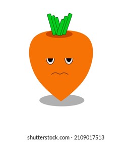 cute cartoon carrot icon with lazy expression isolated on white background vector illustration