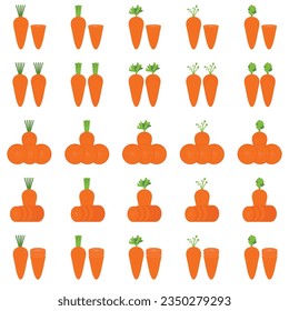 Cute cartoon carrot icon set isolated on white background vector illustration.