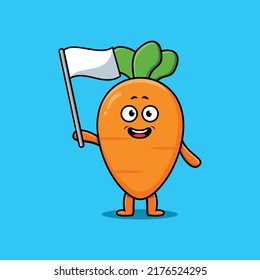 Cute cartoon Carrot mascot character with white flag in modern design