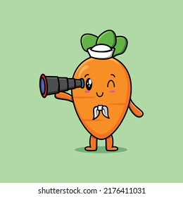 Cute cartoon carrot sailor with hat and using binocular cute modern style design