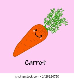  cute cartoon carrot  with smiles on faces and emotions. CARDS FOR CHILDREN'S EDUCATION.Cute vegetable character. Vector illustration isolated