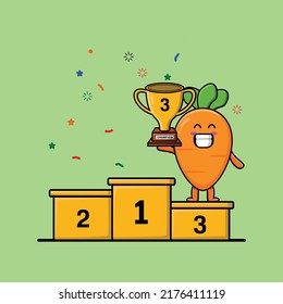 Cute cartoon carrot as the third winner with happy expression in flat modern style design