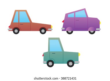 Cute Cartoon Cars Isolated on White Background