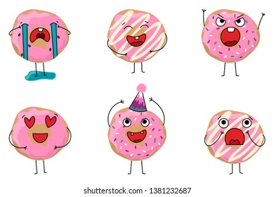 Cute Cartoon Cartoons Set Donuts Different Stock Vector (Royalty Free ...