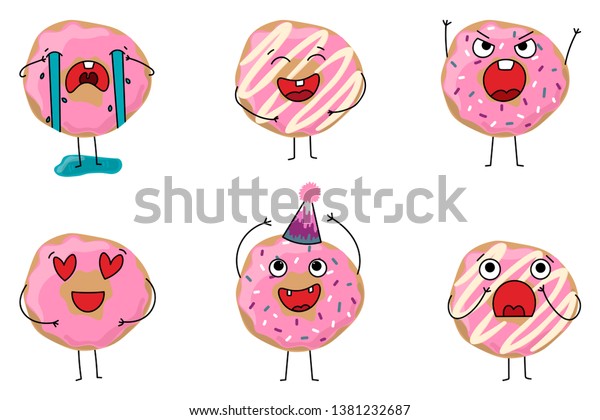 Cute Cartoon Cartoons Set Donuts Different Stock Vector (Royalty Free ...