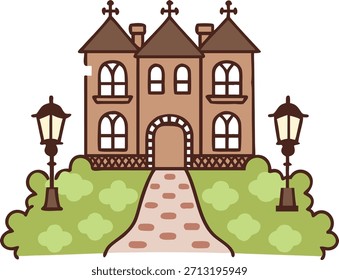 Cute Cartoon Castle House Vector Illustration
