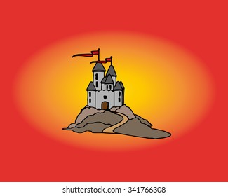 Cute cartoon castle. Vector illustration with simple gradients.