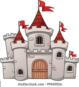 Cute cartoon castle. Vector illustration with simple gradients. All in a single layer.