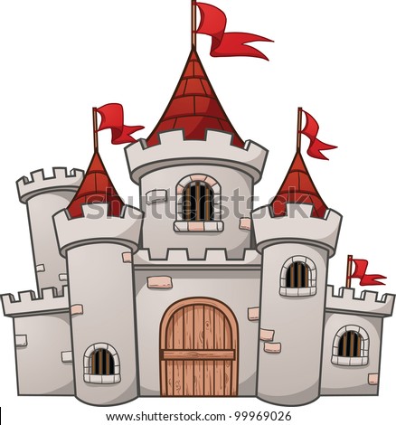 Cute cartoon castle. Vector illustration with simple gradients. All in a single layer.