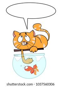 cute cartoon cat andfish and speech  bubble