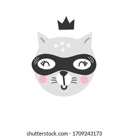 Cute Cartoon Cat Animal. Superhero Character, Vector Illustration.