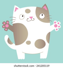 Cute cartoon cat asking for a hug. Vector Illustration.