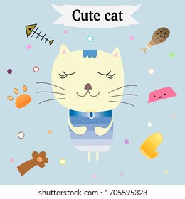 Cute cartoon cat background blue