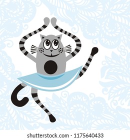 Cute cartoon cat ballerina. Vector illustration