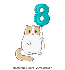 Cute cartoon cat with balloon with number 8. Happy Women's day 