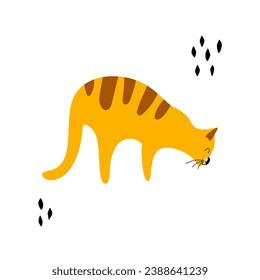 Cute cartoon cat with a birthday cap. Childish card with animals.