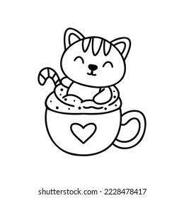 Cute Cartoon Cat Black isolated on white background.