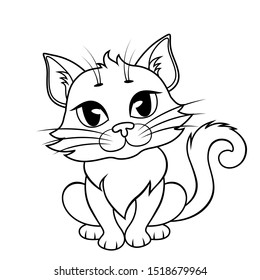 Cute cartoon cat. Black and white illustration for coloring book