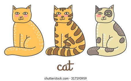 Cute cartoon cat with a blush. Isolated with the inscription