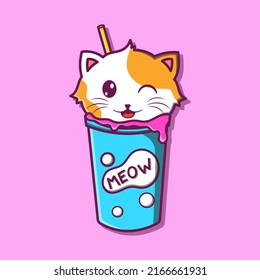 Cute Cartoon Cat In Boba Cup