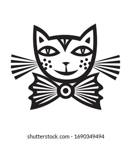 Cute cartoon cat with bow. Vector illustration