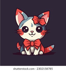 Cute cartoon cat with a bow vector illustration