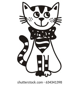 Cute cartoon cat with bow. Vector illustration.